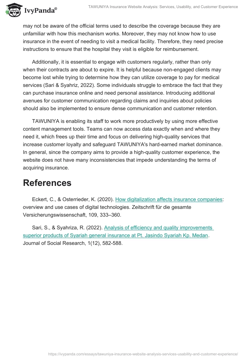TAWUNIYA Insurance Website Analysis: Services, Usability, and Customer Experience. Page 2