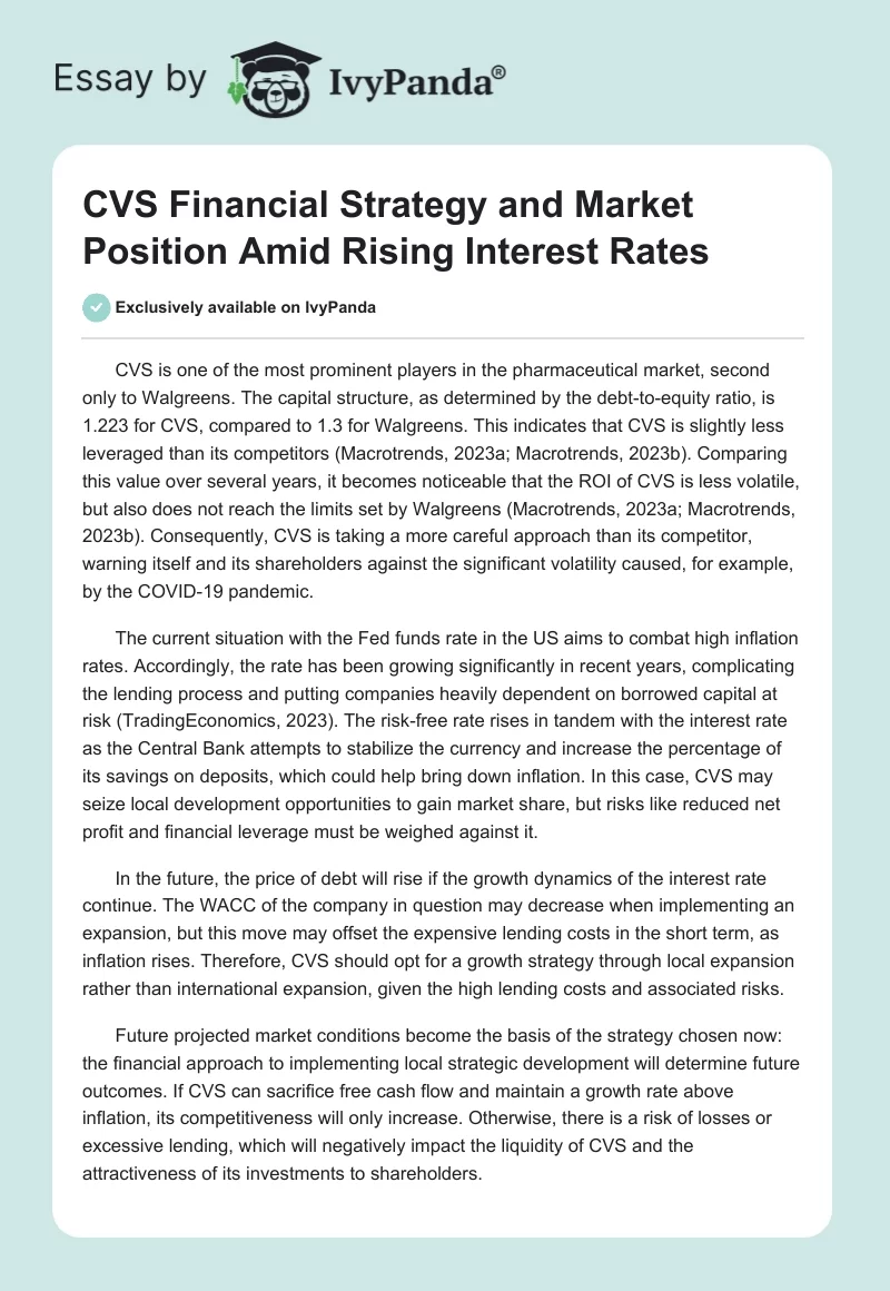 CVS Financial Strategy and Market Position Amid Rising Interest Rates. Page 1