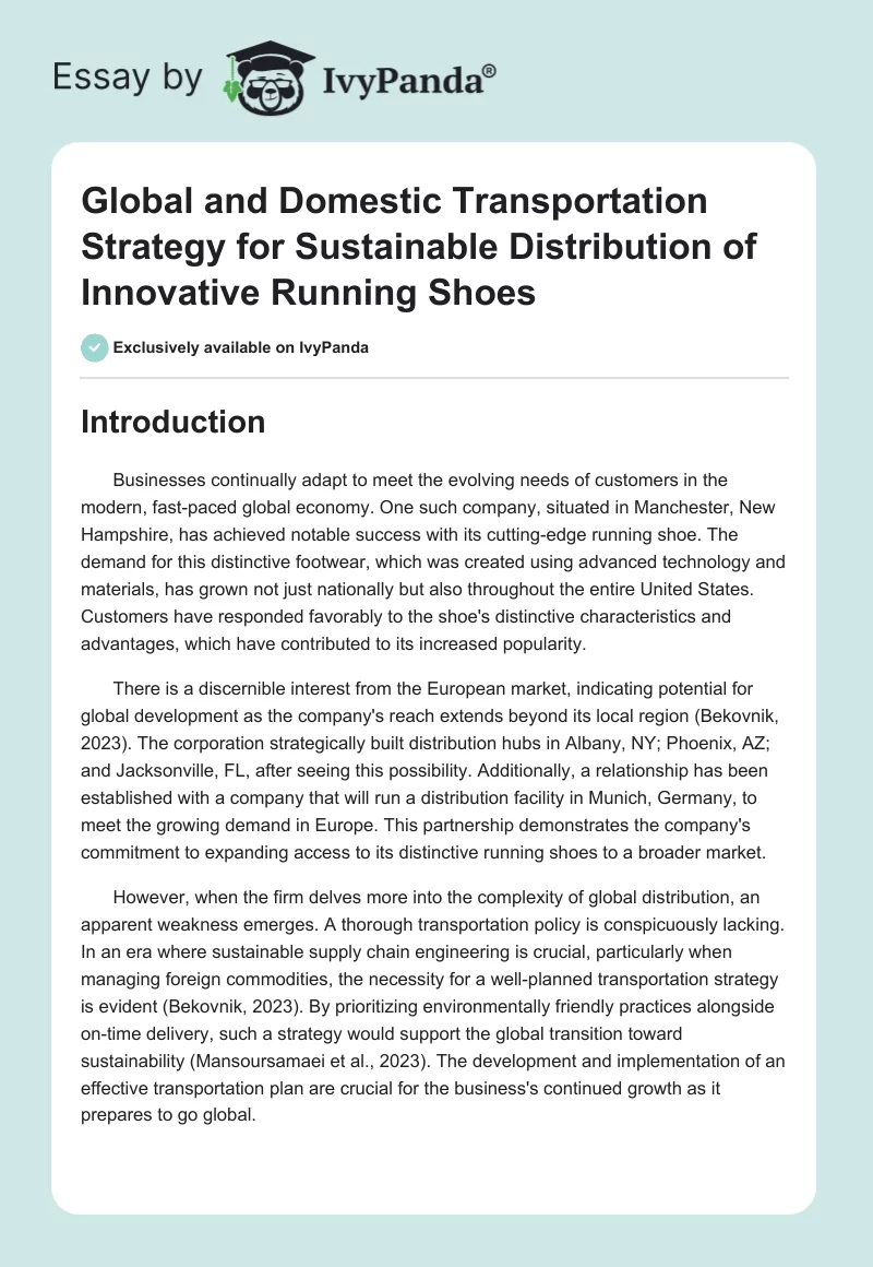 Global and Domestic Transportation Strategy for Sustainable Distribution of Innovative Running Shoes. Page 1