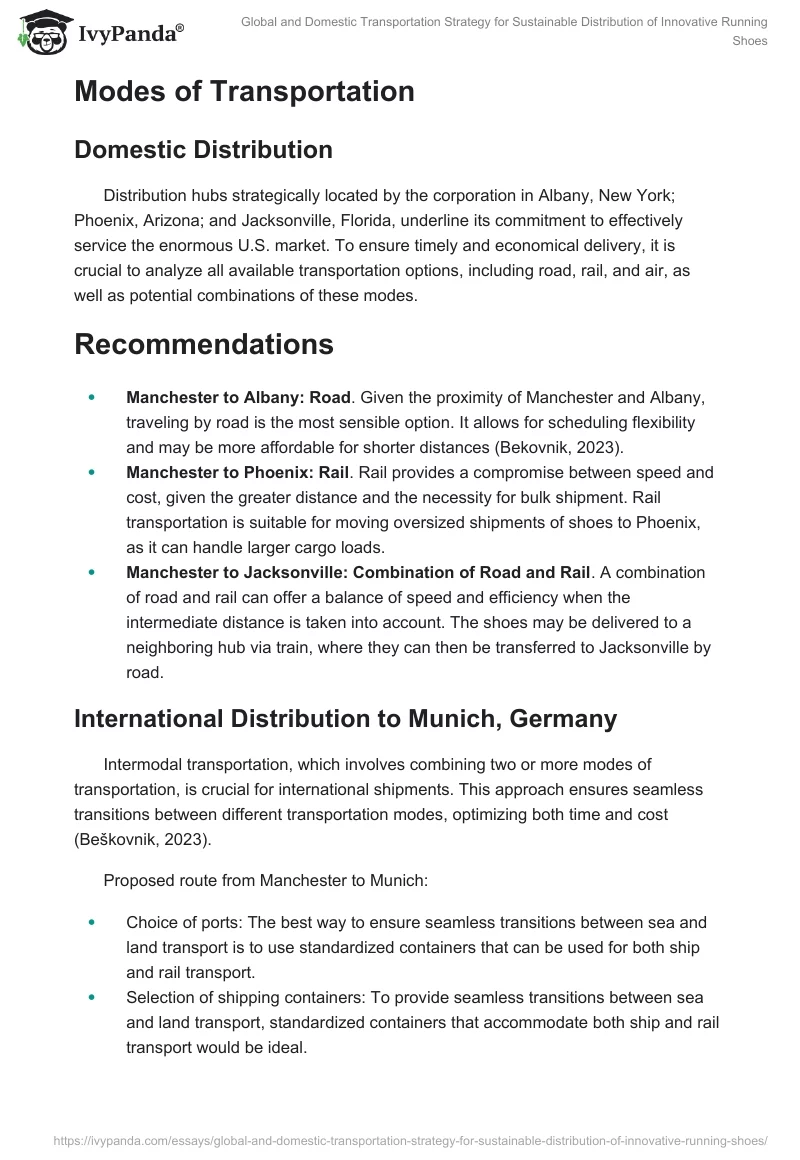 Global and Domestic Transportation Strategy for Sustainable Distribution of Innovative Running Shoes. Page 2