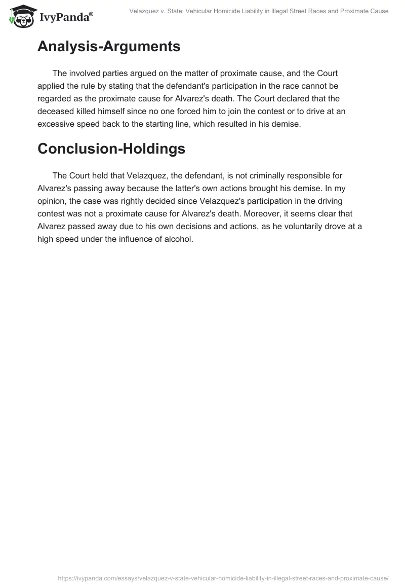 Velazquez v. State: Vehicular Homicide Liability in Illegal Street Races and Proximate Cause. Page 2