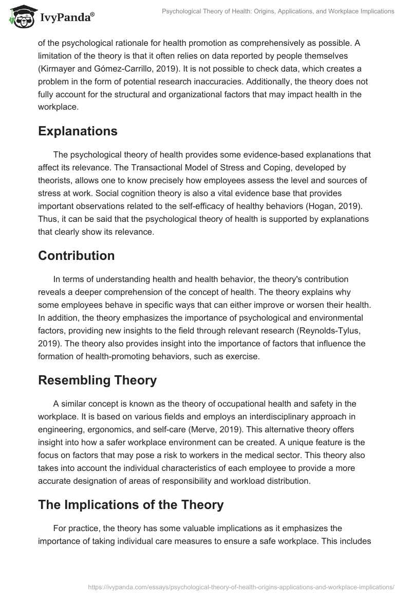 Psychological Theory of Health: Origins, Applications, and Workplace Implications. Page 2