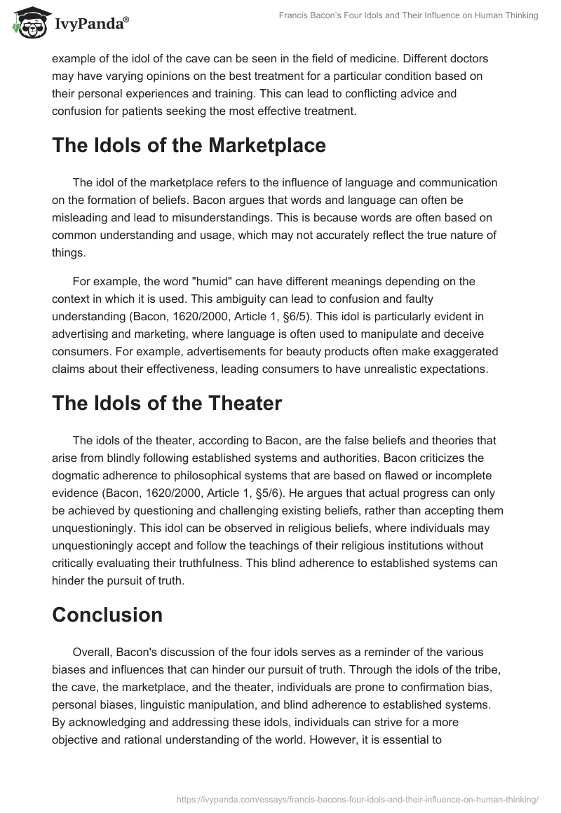 Francis Bacon’s Four Idols and Their Influence on Human Thinking. Page 2