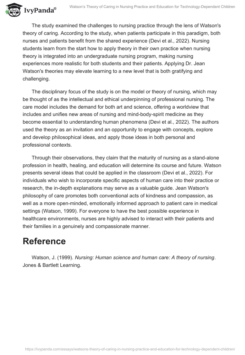 Watson’s Theory of Caring in Nursing Practice and Education for Technology-Dependent Children. Page 2