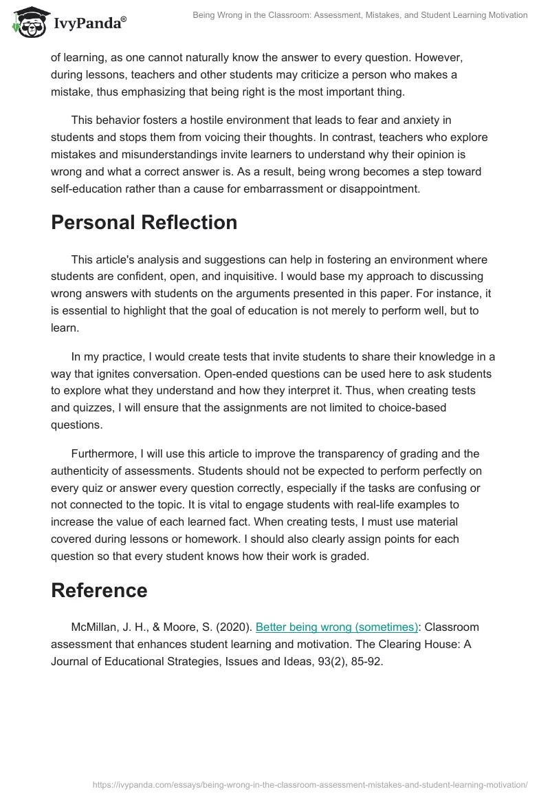 Being Wrong in the Classroom: Assessment, Mistakes, and Student Learning Motivation. Page 2