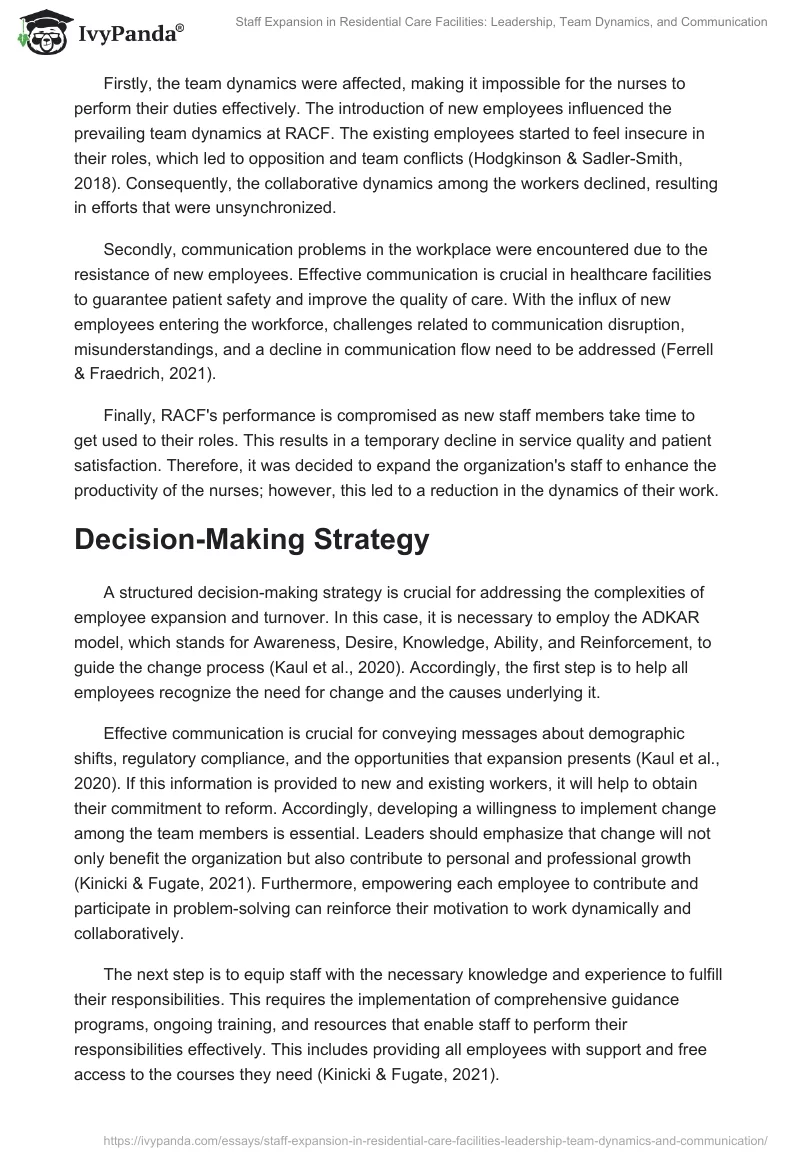 Staff Expansion in Residential Care Facilities: Leadership, Team Dynamics, and Communication. Page 2