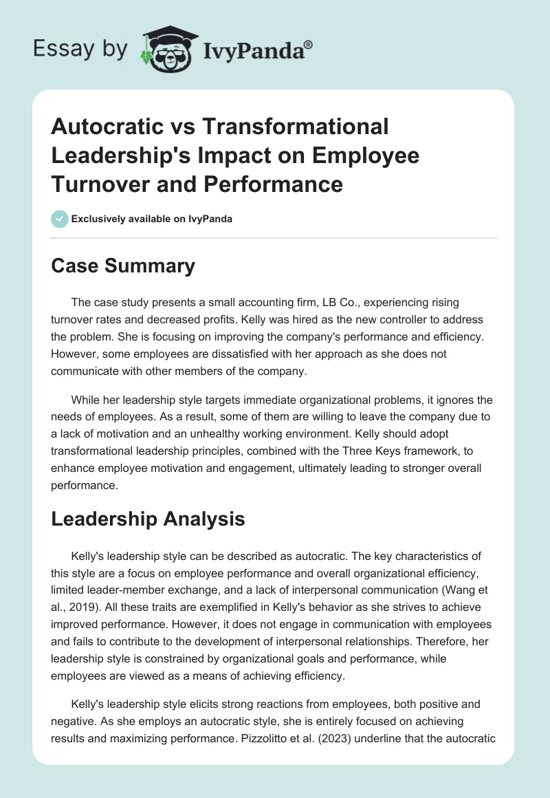 Autocratic vs Transformational Leadership's Impact on Employee Turnover and Performance. Page 1