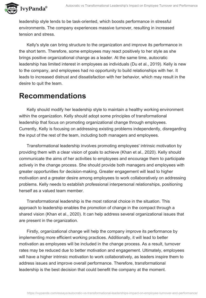 Autocratic vs Transformational Leadership's Impact on Employee Turnover and Performance. Page 2