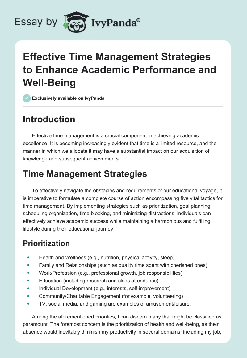 Effective Time Management Strategies to Enhance Academic Performance and Well-Being. Page 1