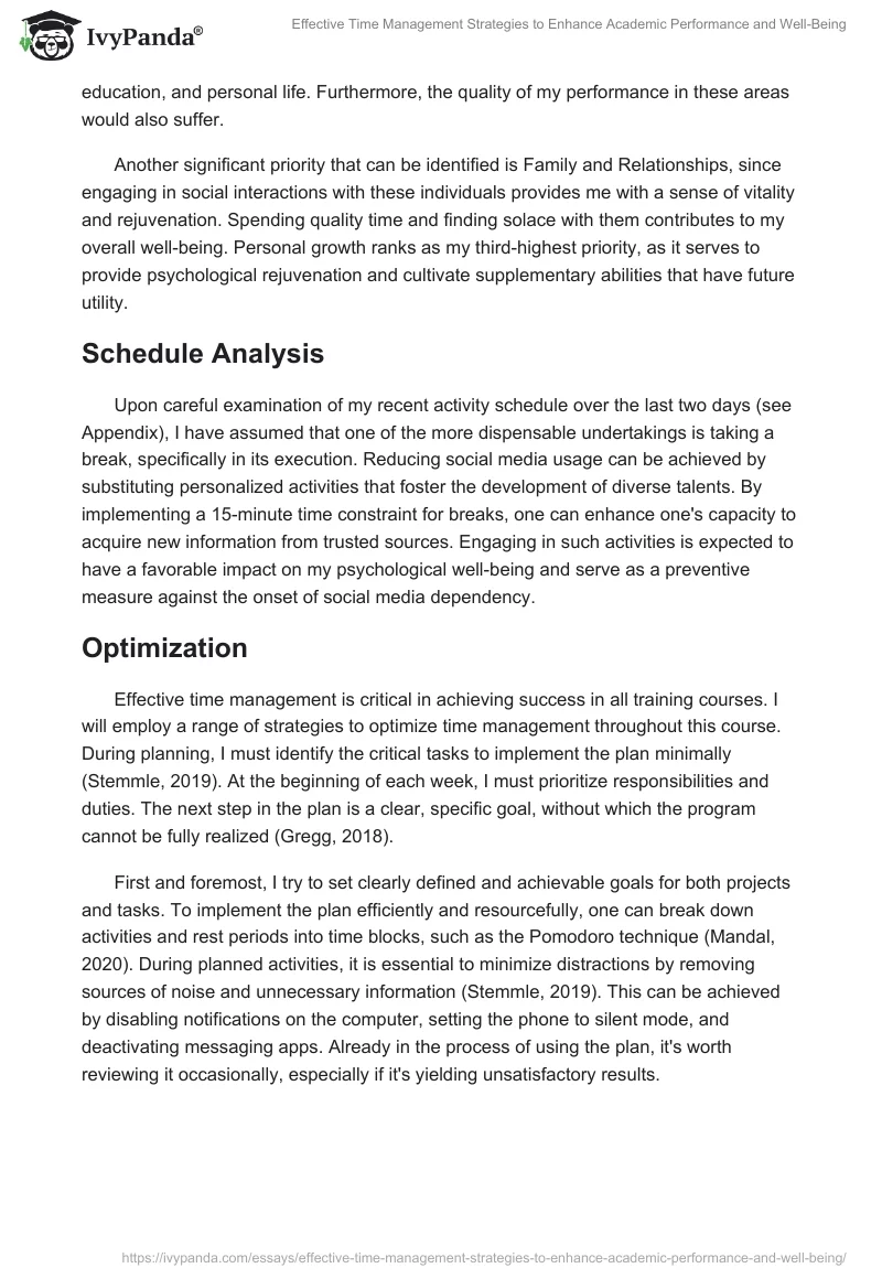 Effective Time Management Strategies to Enhance Academic Performance and Well-Being. Page 2