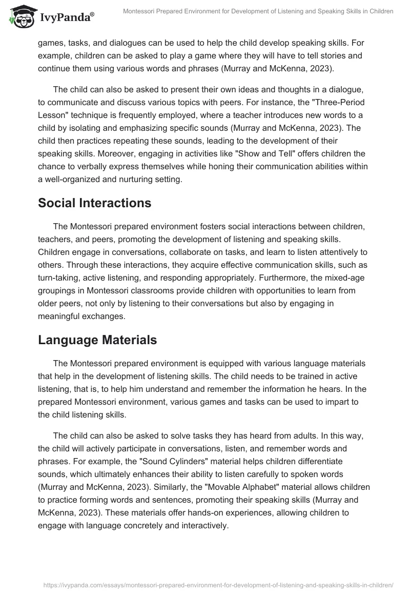 Montessori Prepared Environment for Development of Listening and Speaking Skills in Children. Page 2