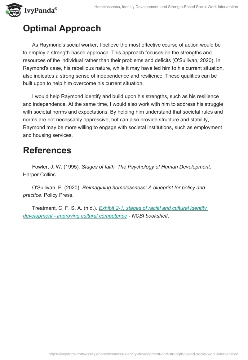 Homelessness, Identity Development, and Strength-Based Social Work Intervention. Page 2
