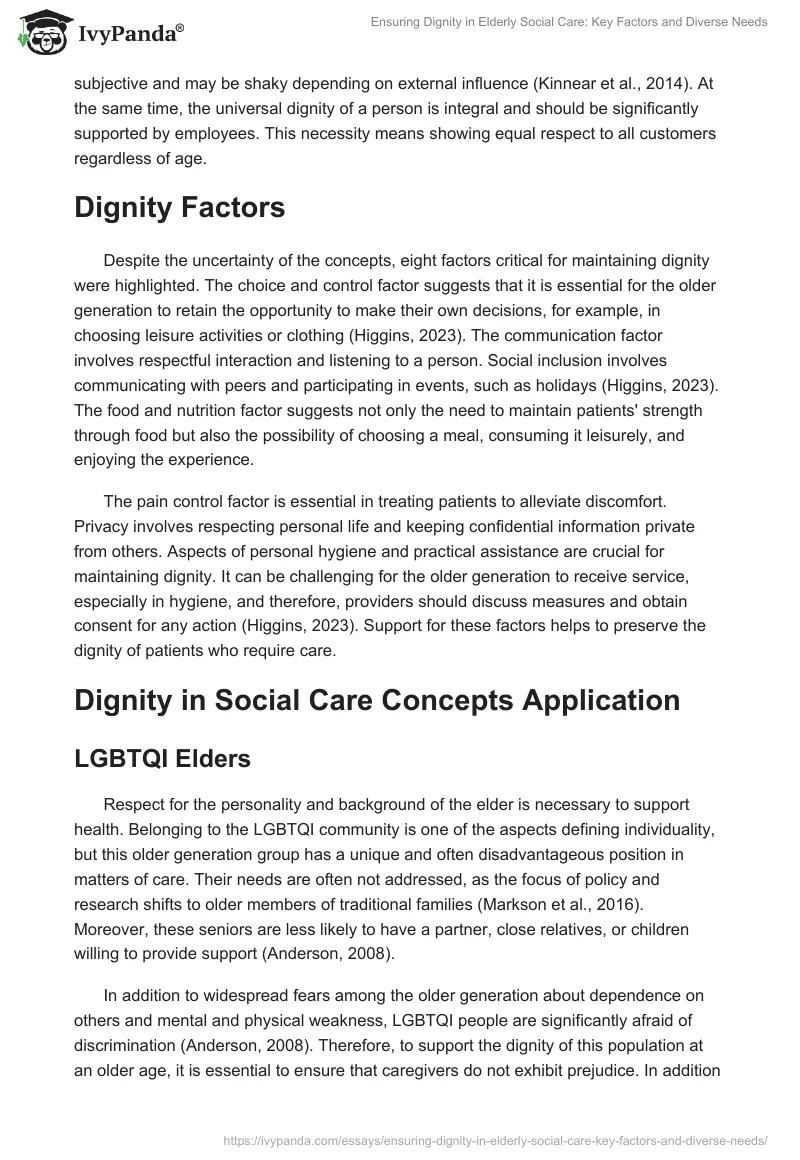 Ensuring Dignity in Elderly Social Care: Key Factors and Diverse Needs. Page 2