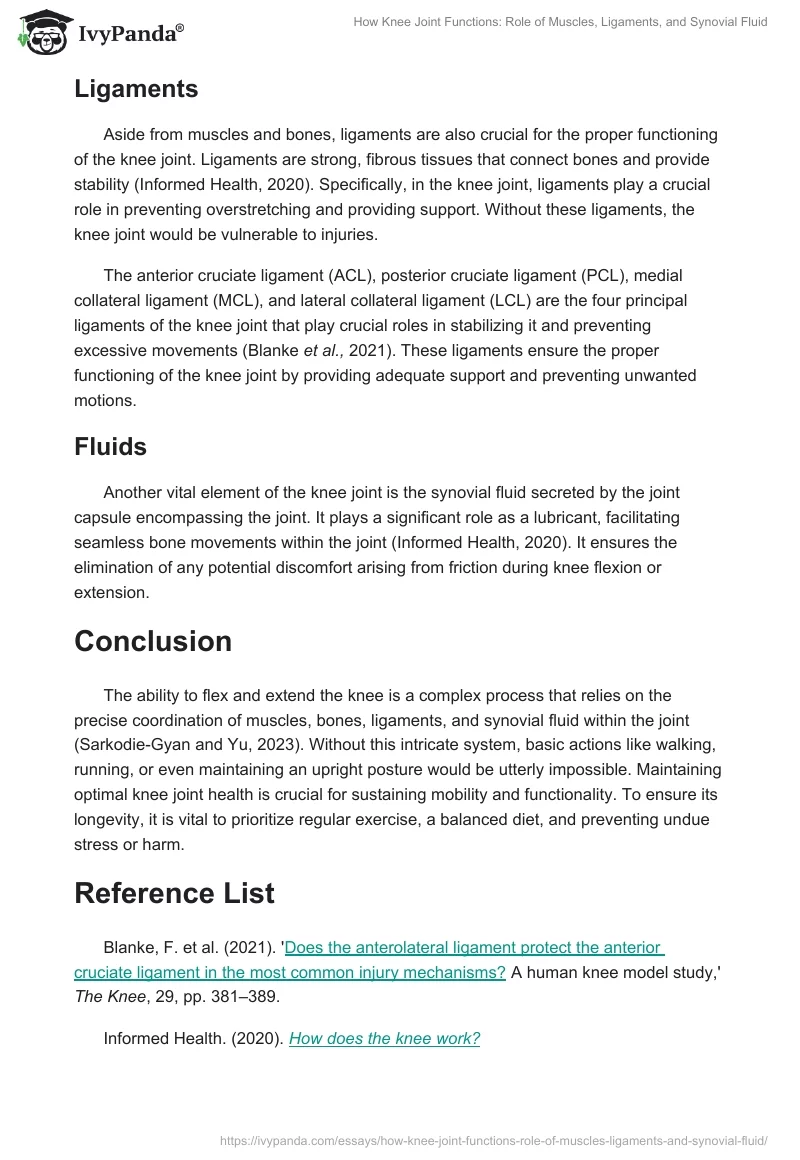 How Knee Joint Functions: Role of Muscles, Ligaments, and Synovial Fluid. Page 2
