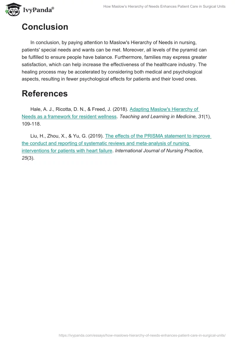 How Maslow’s Hierarchy of Needs Enhances Patient Care in Surgical Units. Page 2