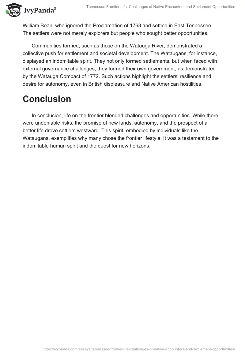 Tennessee Frontier Life: Challenges of Native Encounters and Settlement Opportunities. Page 2