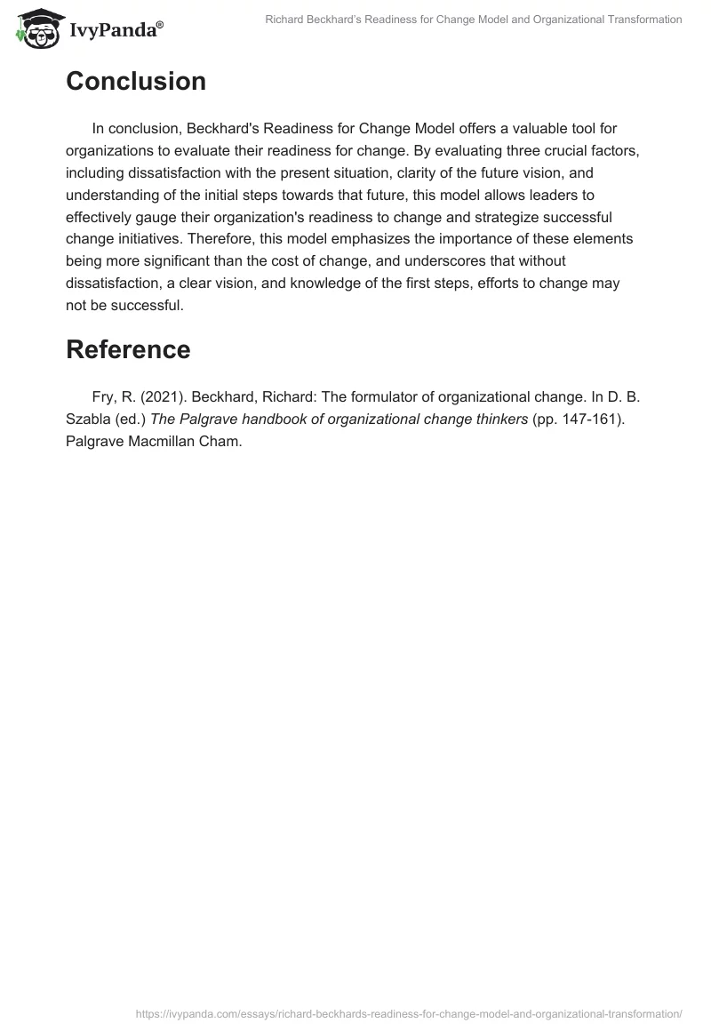 Richard Beckhard’s Readiness for Change Model and Organizational Transformation. Page 2