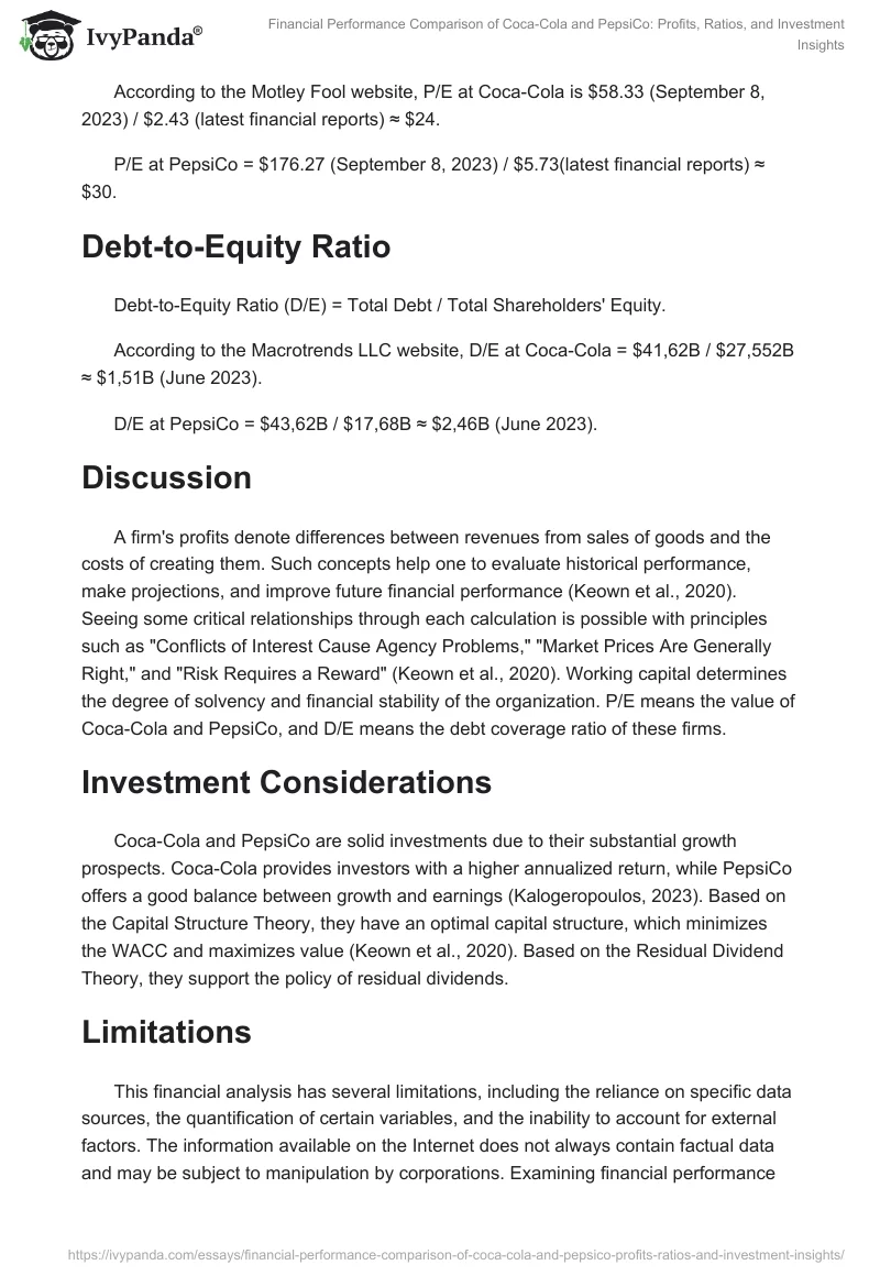 Financial Performance Comparison of Coca-Cola and PepsiCo: Profits, Ratios, and Investment Insights. Page 2