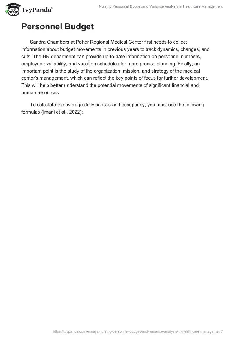 Nursing Personnel Budget and Variance Analysis in Healthcare Management. Page 2