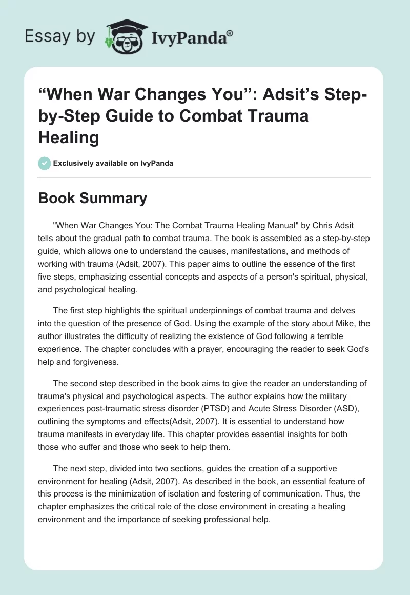 “When War Changes You”: Adsit’s Step-by-Step Guide to Combat Trauma Healing. Page 1