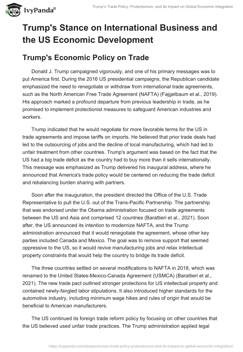 Trump’s Trade Policy, Protectionism, and Its Impact on Global Economic Integration. Page 2