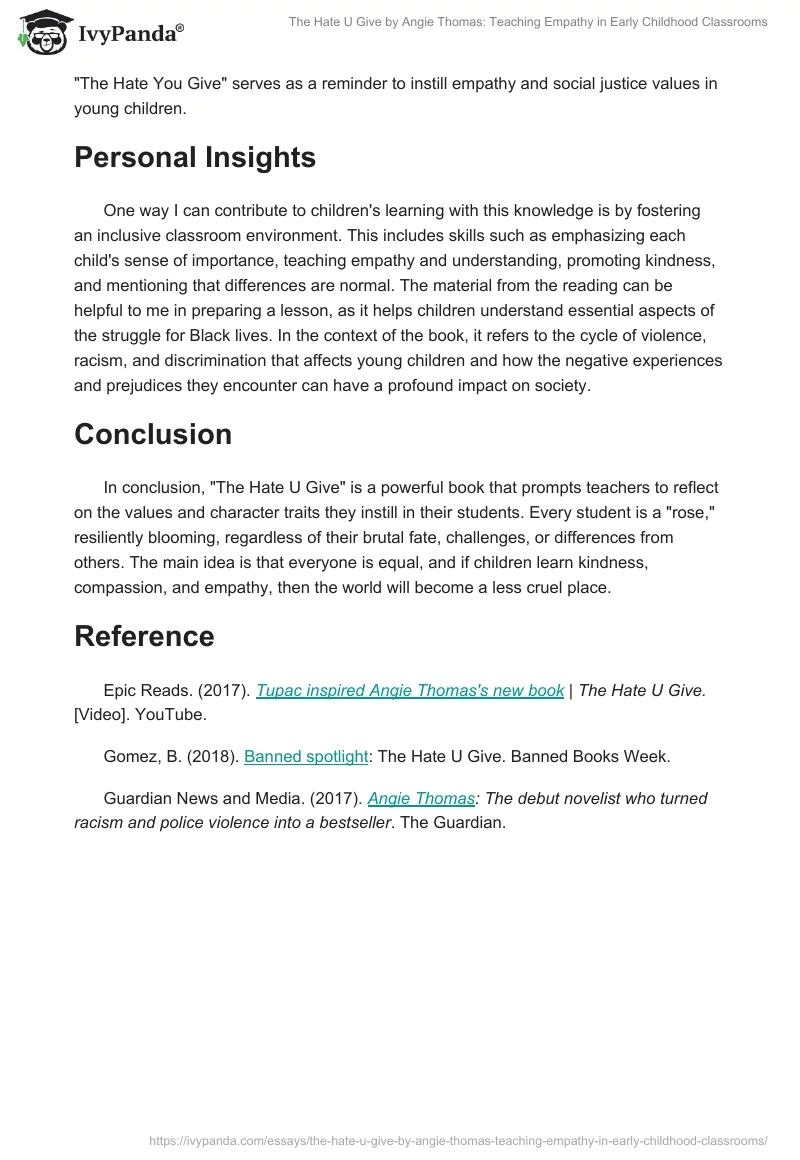 The Hate U Give by Angie Thomas: Teaching Empathy in Early Childhood Classrooms. Page 2
