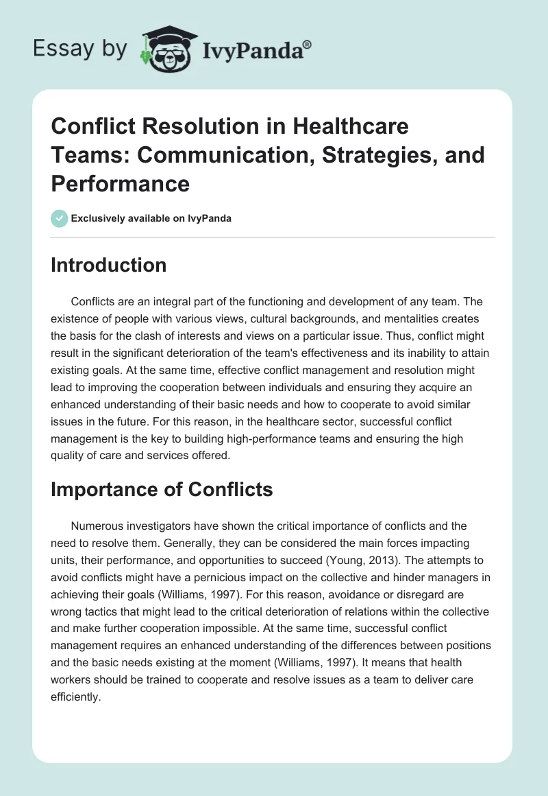 Conflict Resolution in Healthcare Teams: Communication, Strategies, and Performance. Page 1