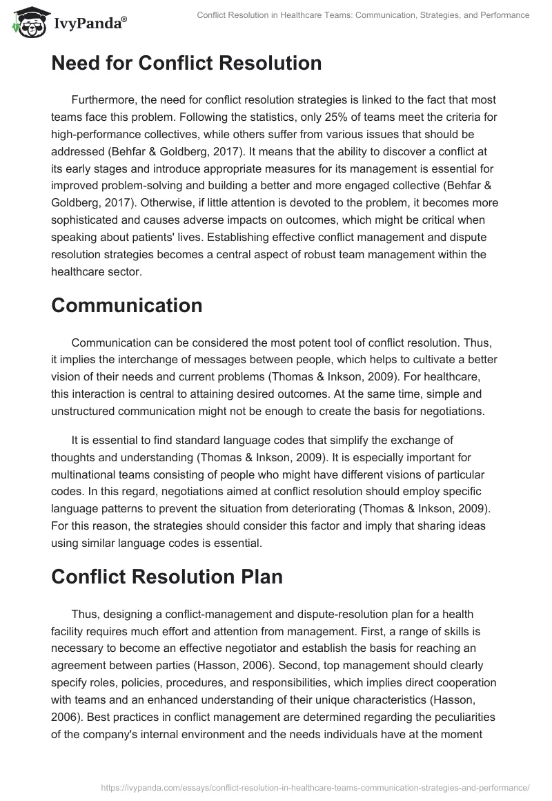 Conflict Resolution in Healthcare Teams: Communication, Strategies, and Performance. Page 2