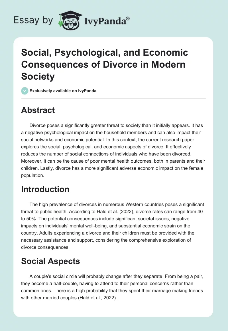 Social, Psychological, and Economic Consequences of Divorce in Modern Society. Page 1