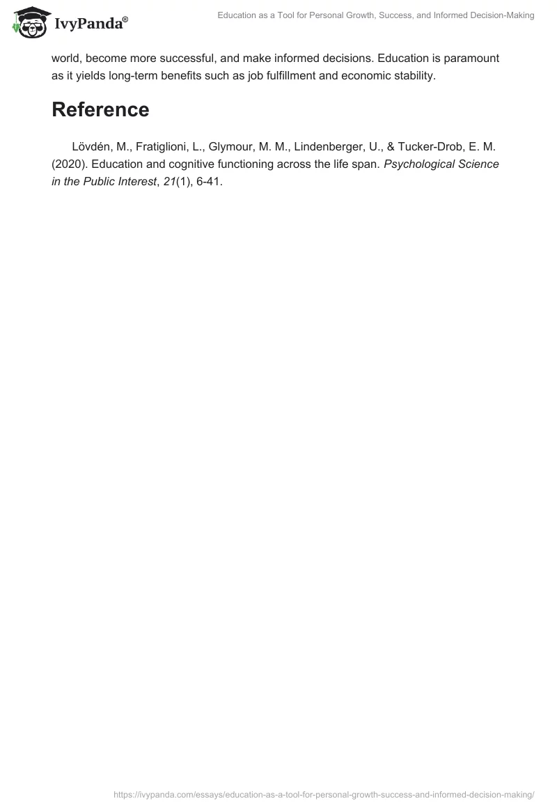 Education as a Tool for Personal Growth, Success, and Informed Decision-Making. Page 2