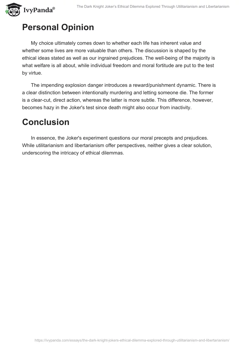The Dark Knight Joker’s Ethical Dilemma Explored Through Utilitarianism and Libertarianism. Page 2