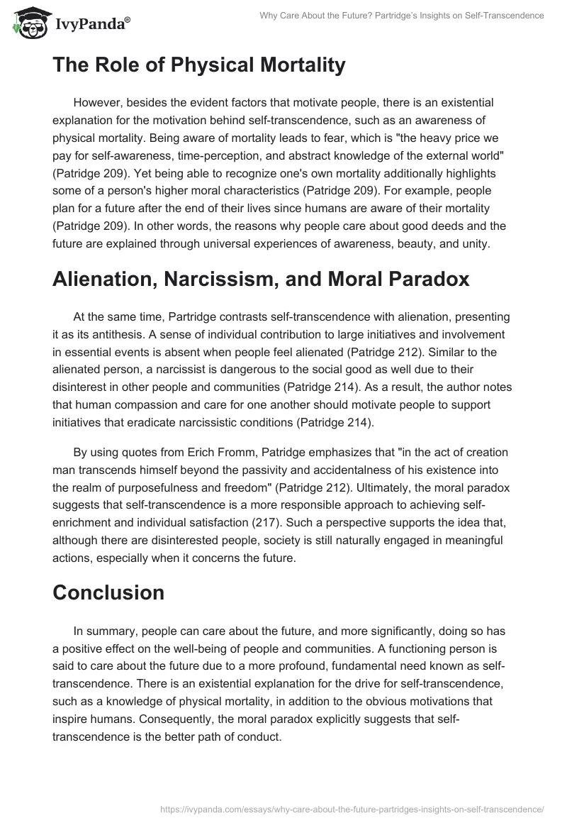 Why Care About the Future? Partridge’s Insights on Self-Transcendence. Page 2