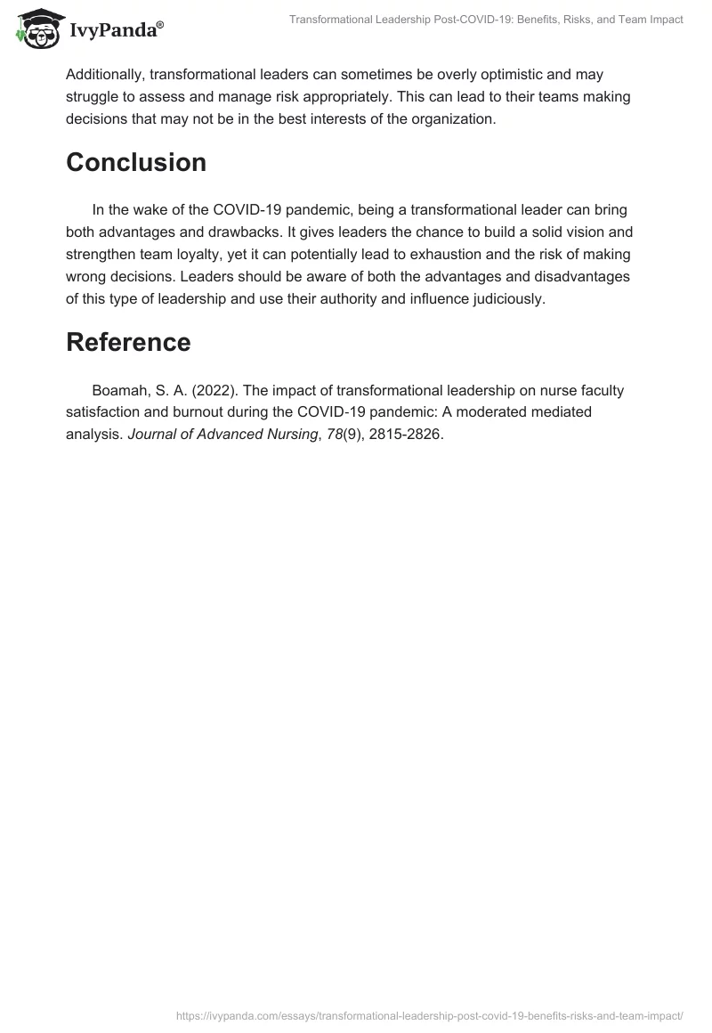 Transformational Leadership Post-COVID-19: Benefits, Risks, and Team Impact. Page 2