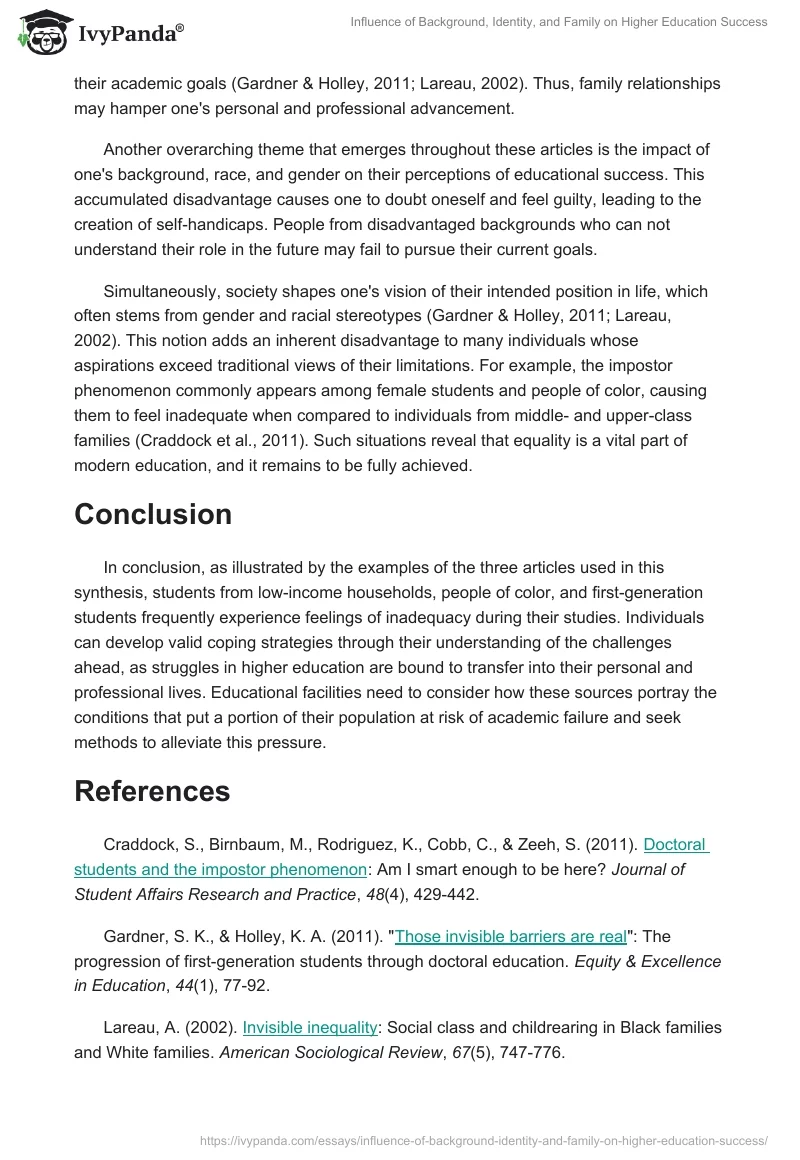 Influence of Background, Identity, and Family on Higher Education Success. Page 2