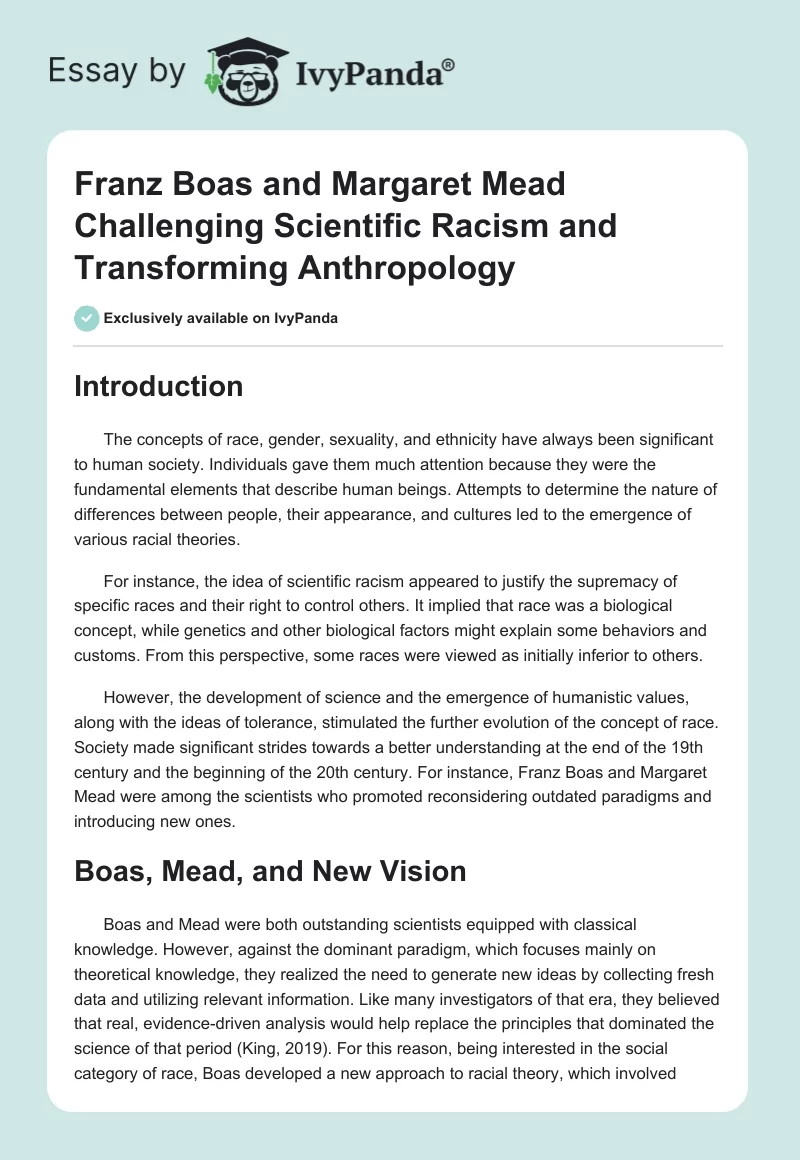 Franz Boas and Margaret Mead Challenging Scientific Racism and Transforming Anthropology. Page 1