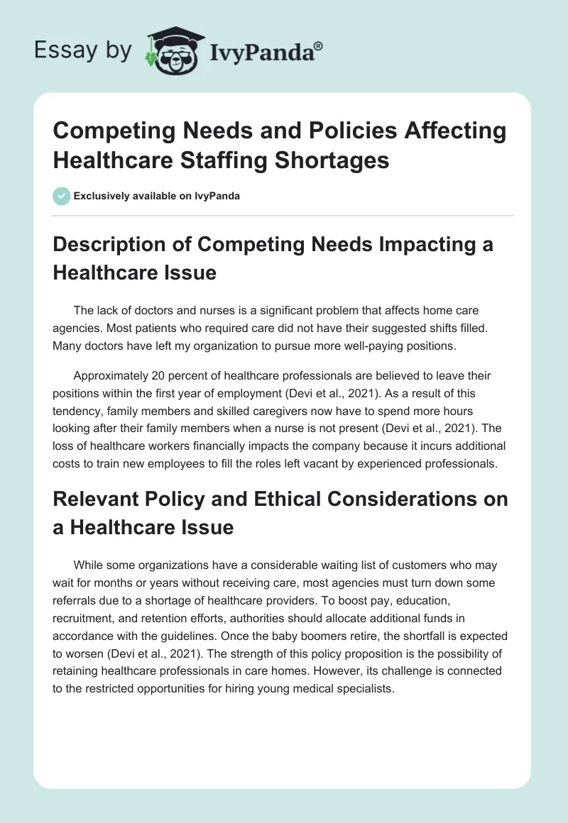 Competing Needs and Policies Affecting Healthcare Staffing Shortages. Page 1