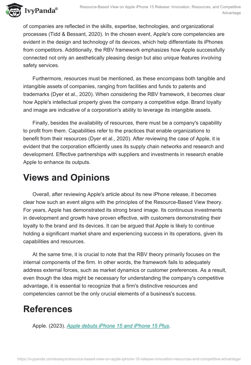 Resource-Based View on Apple iPhone 15 Release: Innovation, Resources, and Competitive Advantage. Page 2