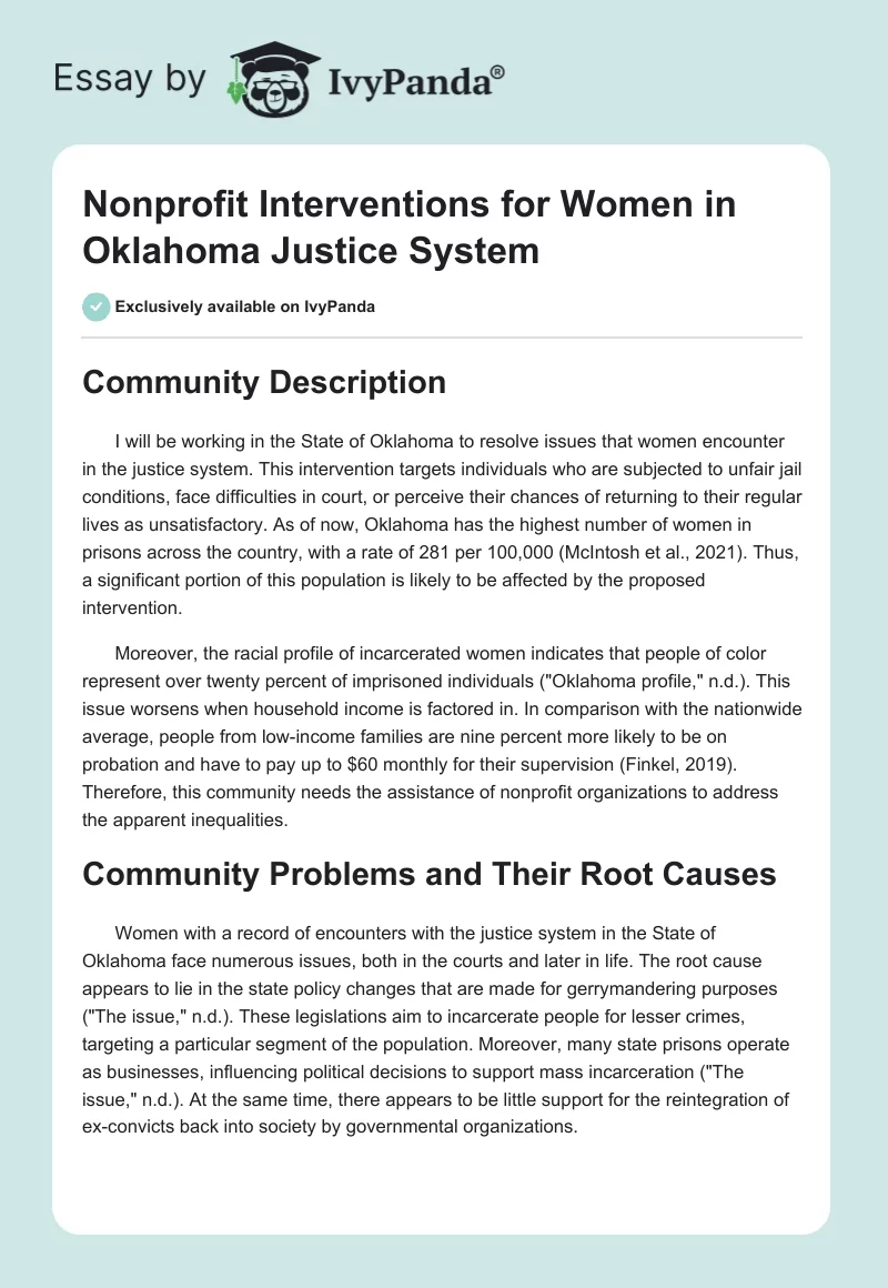 Nonprofit Interventions for Women in Oklahoma Justice System. Page 1