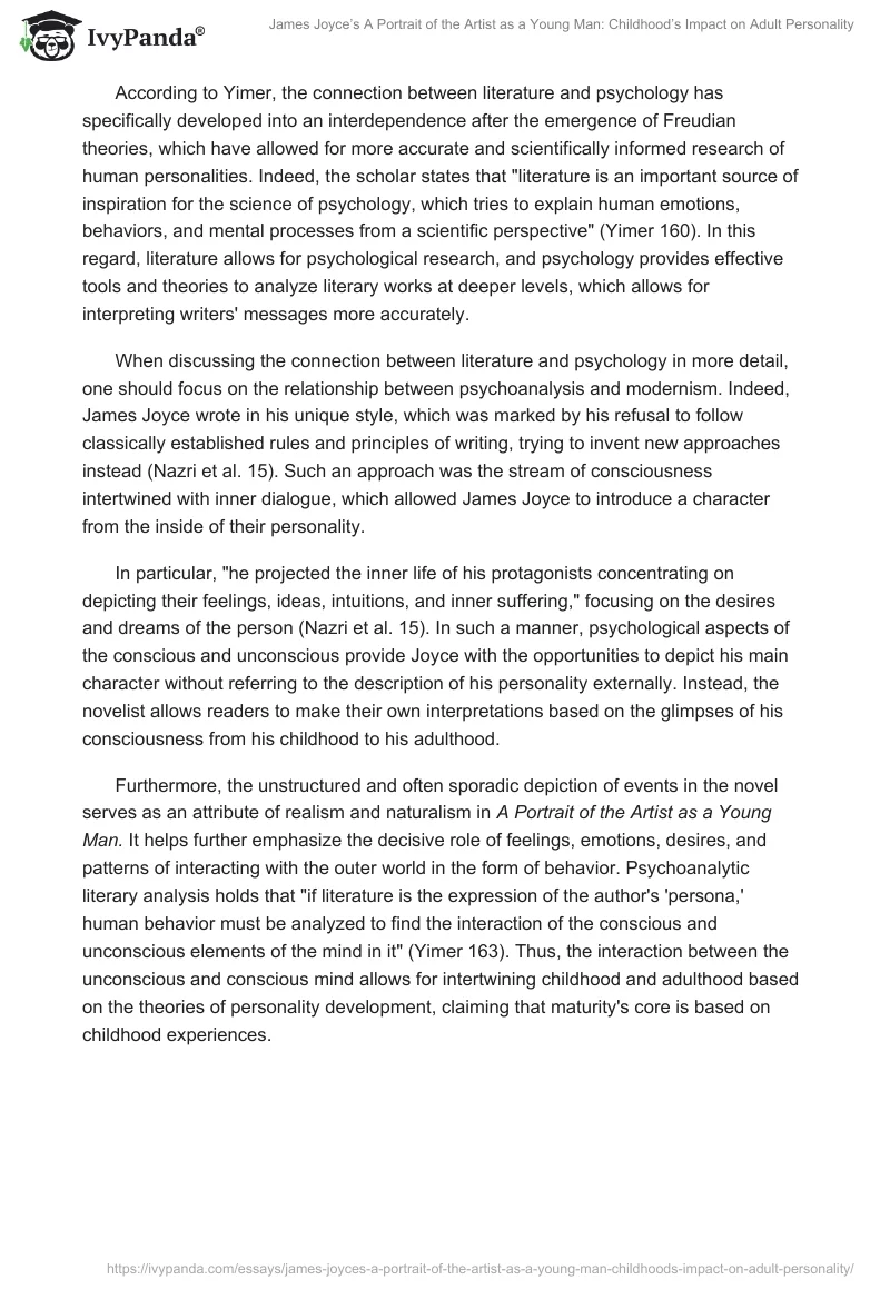 James Joyce’s A Portrait of the Artist as a Young Man: Childhood’s Impact on Adult Personality. Page 2