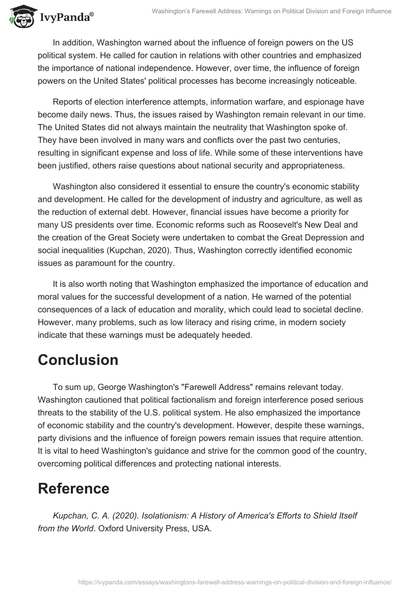 Washington’s Farewell Address: Warnings on Political Division and Foreign Influence. Page 2