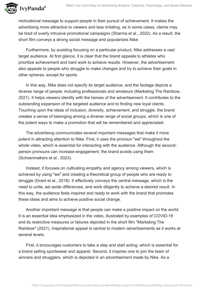 Nike's "You Can't Stop Us" Advertising Analysis: Creativity, Psychology, and Social Influence. Page 2