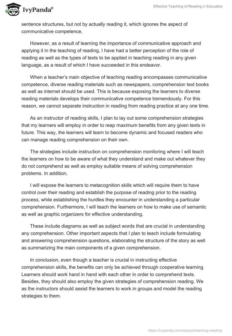 Effective Teaching of Reading in Education. Page 2