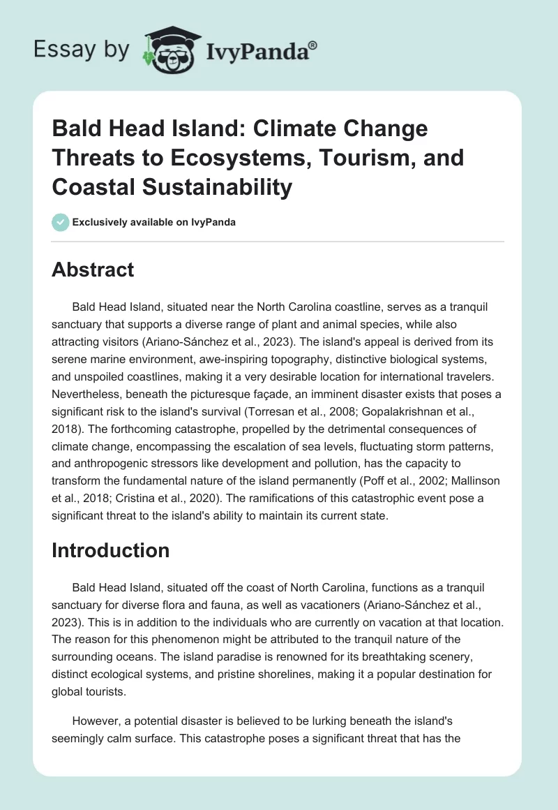 Bald Head Island: Climate Change Threats to Ecosystems, Tourism, and Coastal Sustainability. Page 1