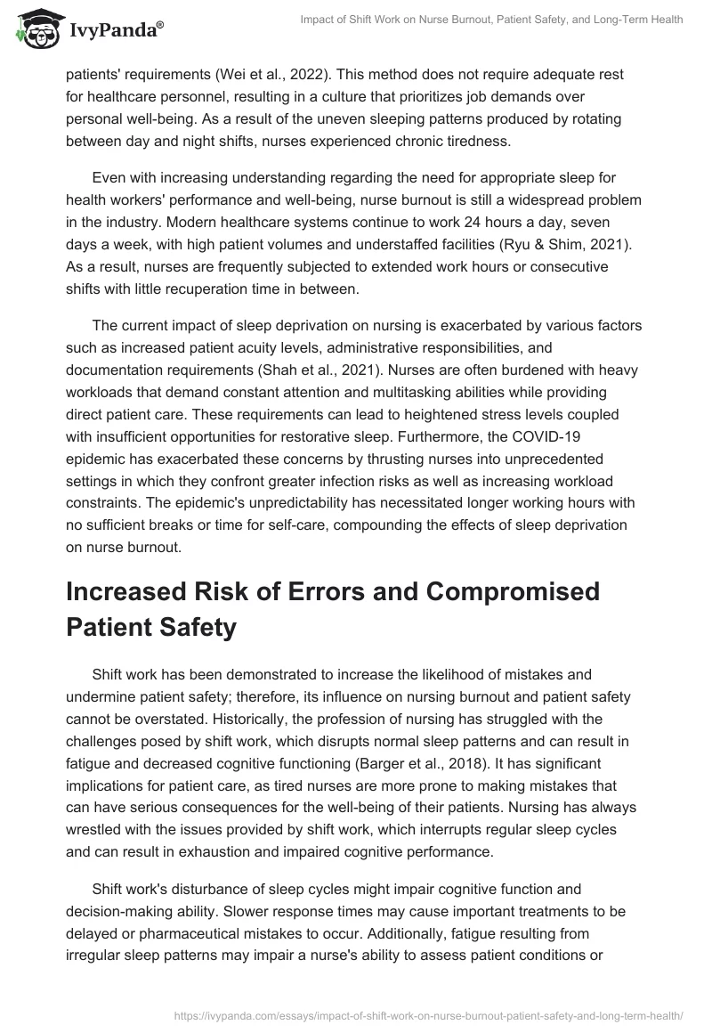 Impact of Shift Work on Nurse Burnout, Patient Safety, and Long-Term Health. Page 2