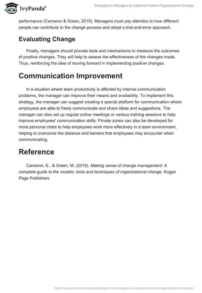 Strategies for Managers to Implement Positive Organizational Changes. Page 2