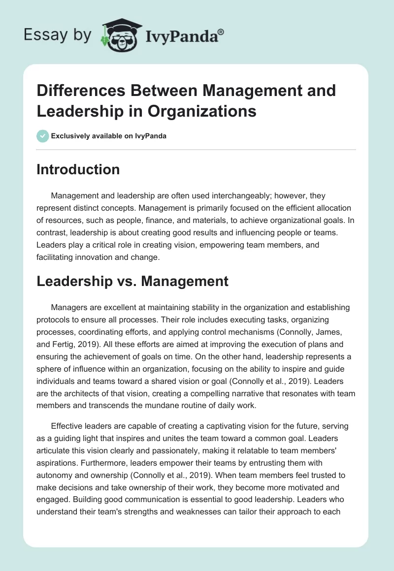 Differences Between Management and Leadership in Organizations. Page 1