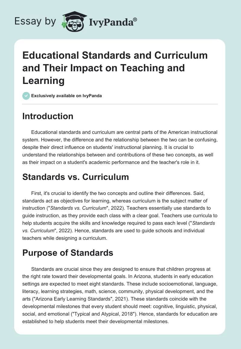 Educational Standards and Curriculum and Their Impact on Teaching and Learning. Page 1