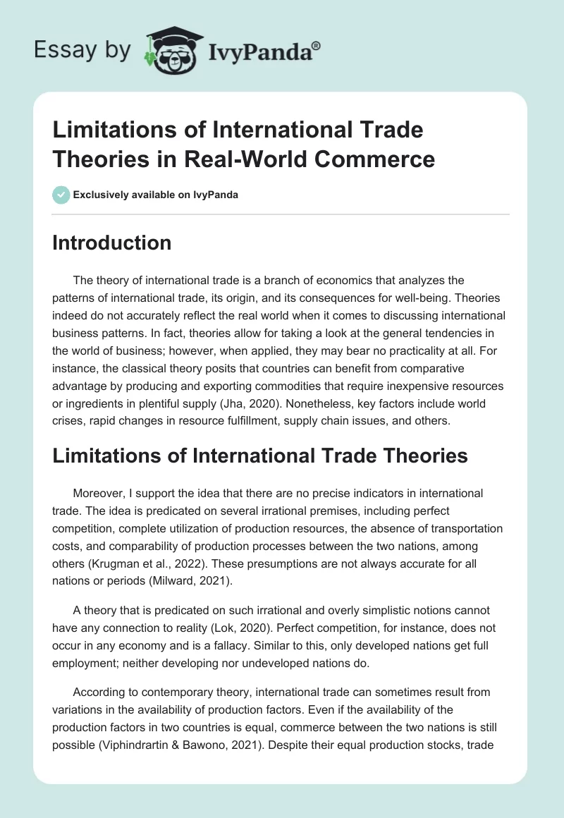 Limitations of International Trade Theories in Real-World Commerce. Page 1