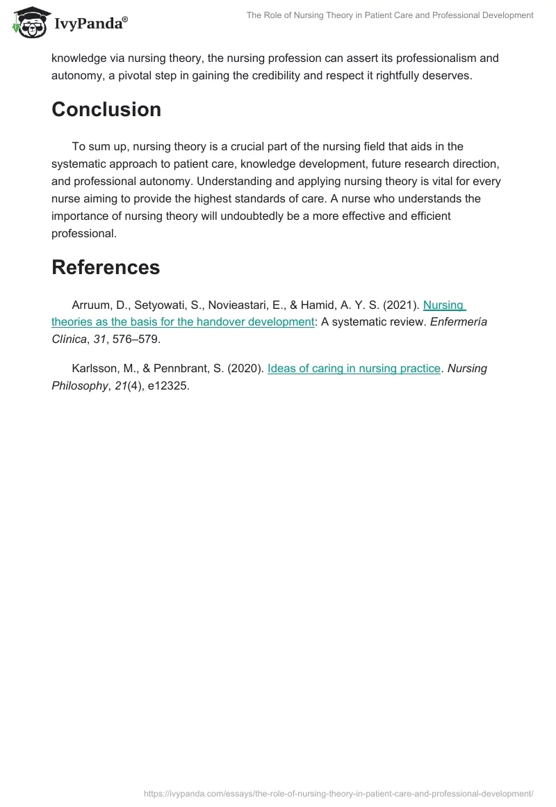 The Role of Nursing Theory in Patient Care and Professional Development. Page 2
