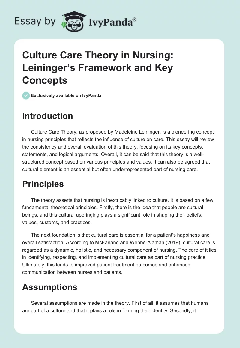 Culture Care Theory in Nursing: Leininger’s Framework and Key Concepts. Page 1